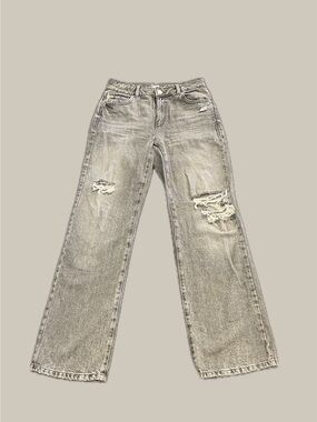 Garage Light Grey Distressed Wide-Leg Jeans